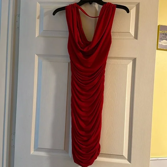 express red ruched dress Printed Mesh Square Neck Ruched Midi Sheath Dress